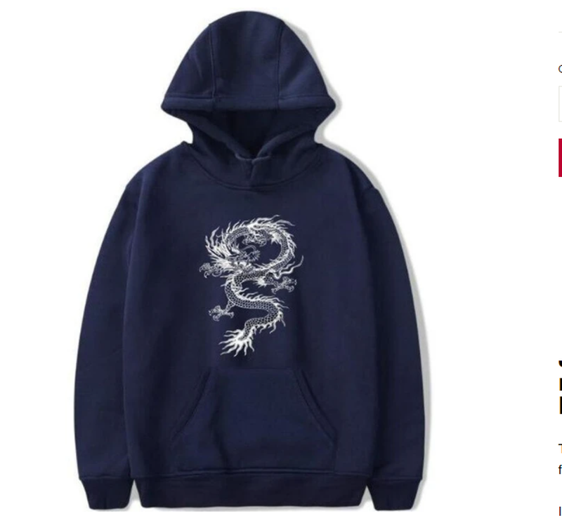 Cheky - Hoodies Men's Chinese Dragon Print Hoodie Street Casual