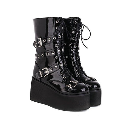 Cheky - Women's British-style Platform Black Rivet Boots