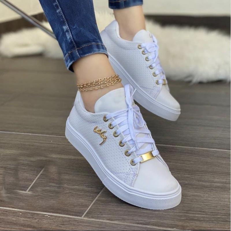 Cheky - Women Flat Sneakers Breathable Lace-up Shoes For Girls