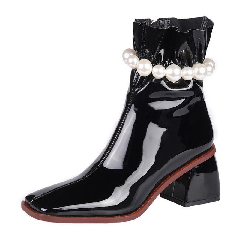 Cheky - Square Toe Chunky Heel Short Boots Women