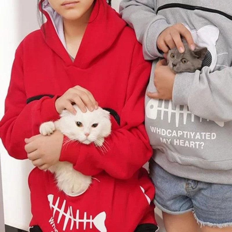 Cheky - Women Hoodie Sweatshirt With Cat Pet Pocket Design Long Sleeve Sweater Cat Outfit