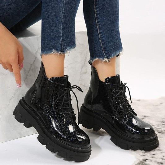 Cheky - High-rise Glossy Low-top Women's Boots