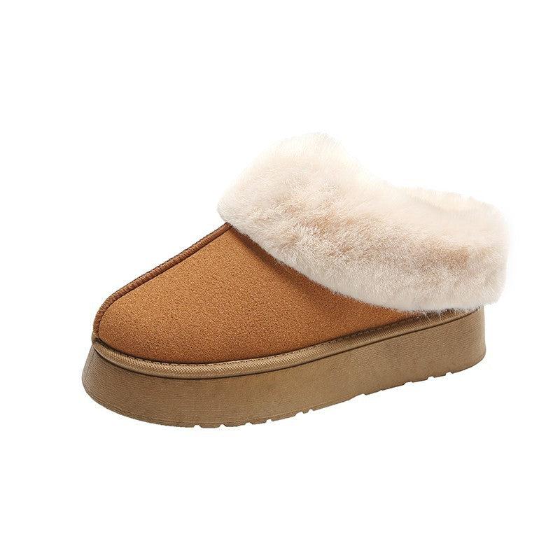 Cheky - Women's Fur Mouth Short Tube Wrapped Cotton Slippers