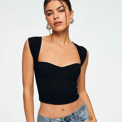 Cheky - Crop Top Sweetheart Solid Ribbed Sleeveless