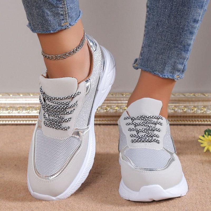 Cheky - Women's Lace Up Sneakers Breathable Mesh Flat Shoes Fashion Casual Lightweight Running Sports Shoes