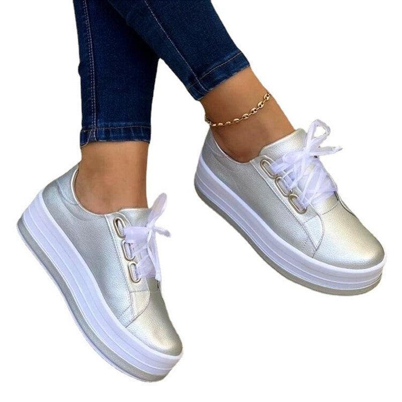 Cheky - Fashion Flats Sneakers Women Ribbon Lace-up Platform Shoes