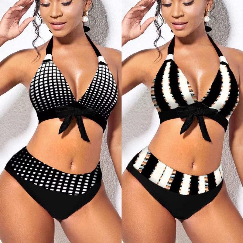 Cheky - New European and American Bikini Digital Printed Chest Knot High Waist Split Large Swimwear