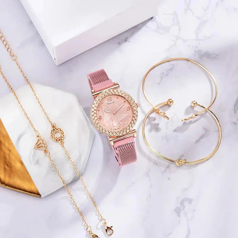 Cheky - 5PCS Women Watch Set Luxury Rose Gold Dress Quartz Watch Bracelet Ladies Sports Wrist Watch Clock Gift Women Relogio Feminino