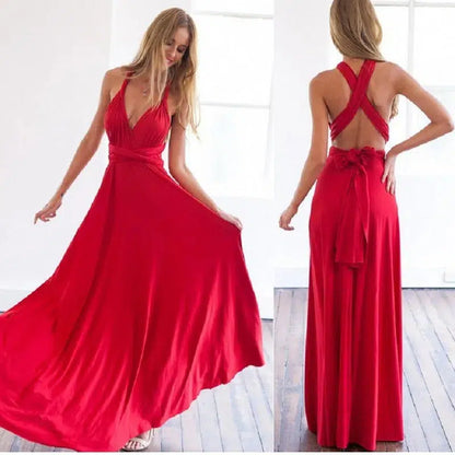 Cheky - Convertible Wrap Maxi Dress - Sexy Red Boho Party Wear