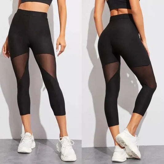 Cheky - Black Patchwork Mesh Leggings Women's Jeggings Legins Women Leggins Female Elastic Pant Capri Women Fitness Leggings