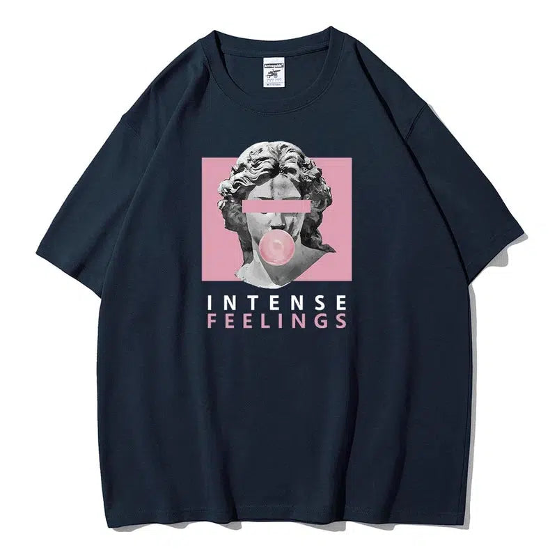 Cheky - INTENSE FEELINGS Street Hip Hop Female T-Shirts Loose Oversize Short Sleeve Soft Cotton Soft Tops Summer Breathable Tee Clothing