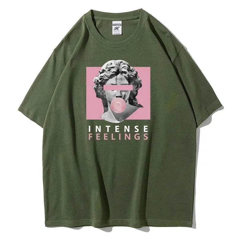 Cheky - INTENSE FEELINGS Street Hip Hop Female T-Shirts Loose Oversize Short Sleeve Soft Cotton Soft Tops Summer Breathable Tee Clothing