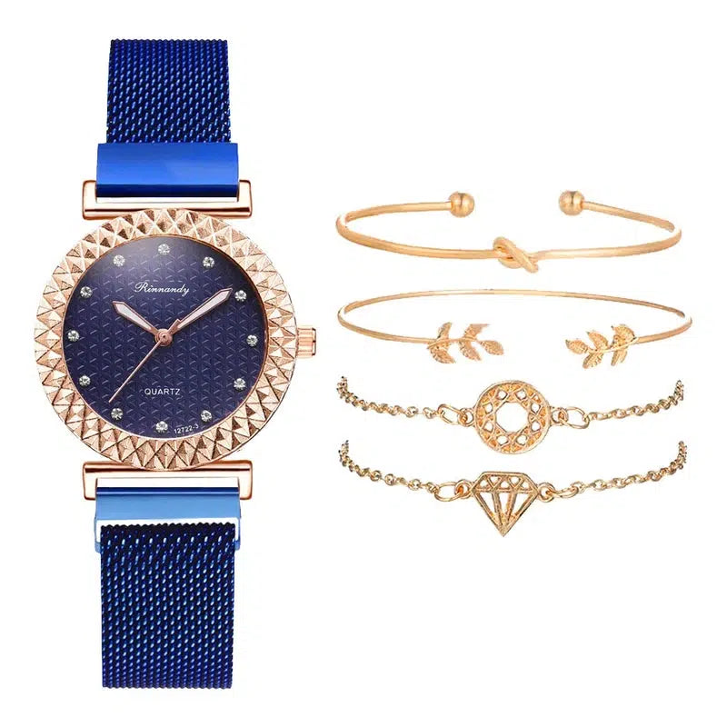 Cheky - 5PCS Women Watch Set Luxury Rose Gold Dress Quartz Watch Bracelet Ladies Sports Wrist Watch Clock Gift Women Relogio Feminino