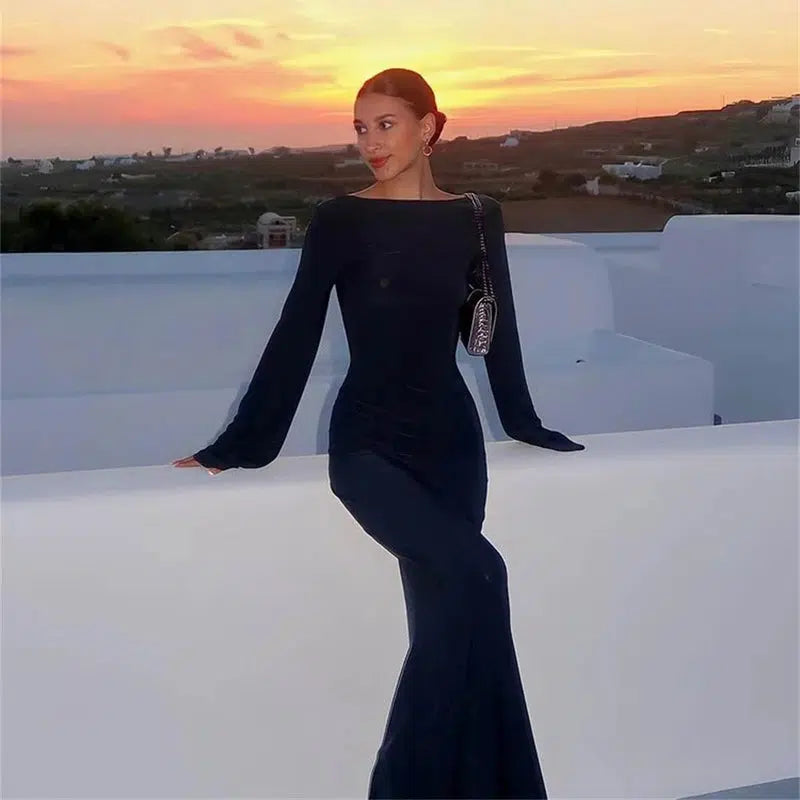 Cheky - Chic Women Sexy Backless Long Dress Club Party Night Bohemian Beach Holiday Bikini Cover-Ups Dress Sun Protection Bodycon