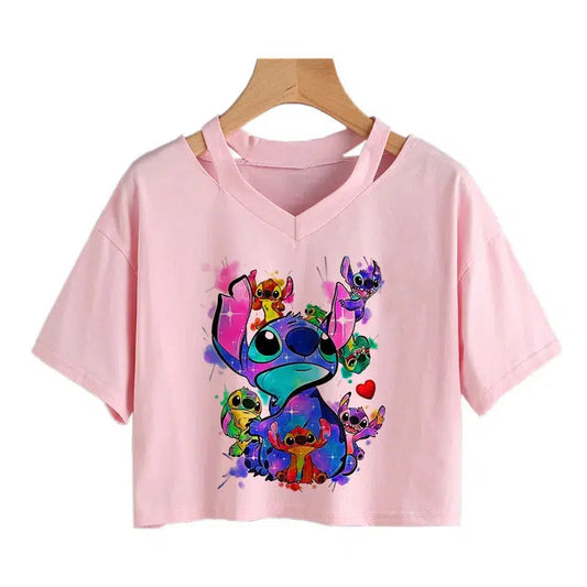 Cheky - Kawaii Stitch Crop Shirt