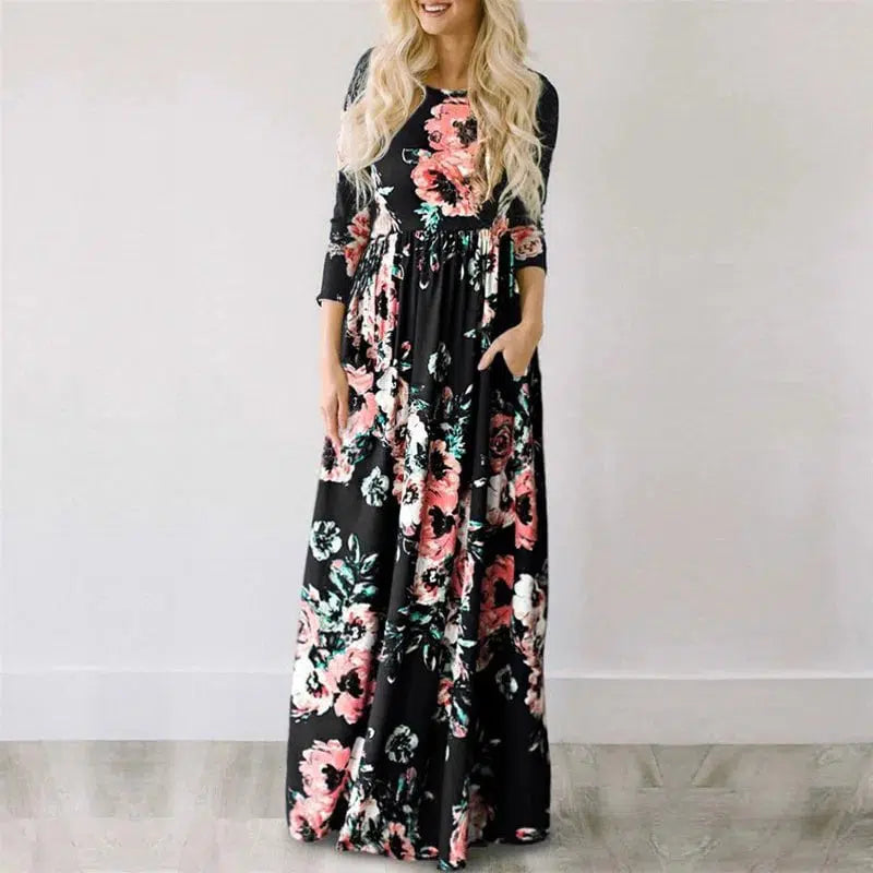 Cheky - Pink Floral Boho Maxi Dress - Summer 2022 Beach Party Wear