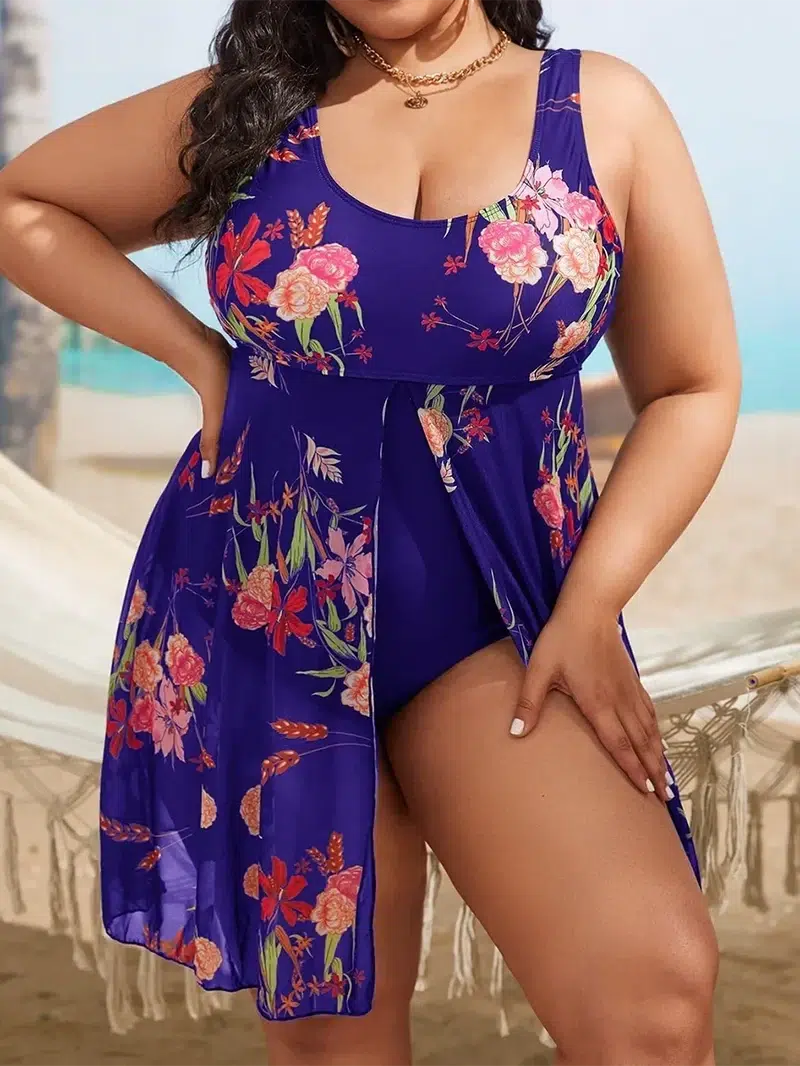 Cheky - Large Size Plant Print Ruffle Hem One Piece Swimsuit Plus Swimwear Female Bathers Bathing Swimming Suit Summer Beachwear