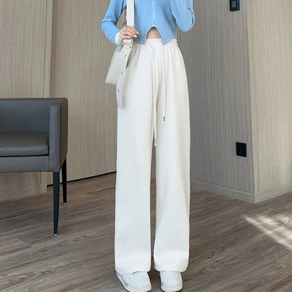 Cheky - Women Long Pants Spring Autumn Women Elastic Waist Stright Long Wide leg pants 2023 Casual Female Long Pants Trousers