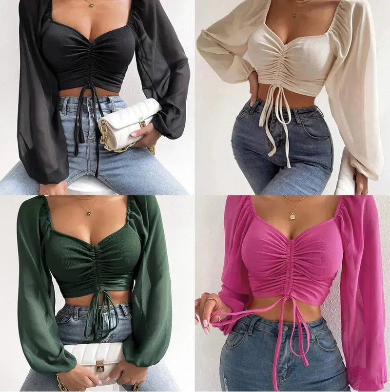 Cheky - Chic Chiffon Crop Tops – A Blend of Elegance and Flair