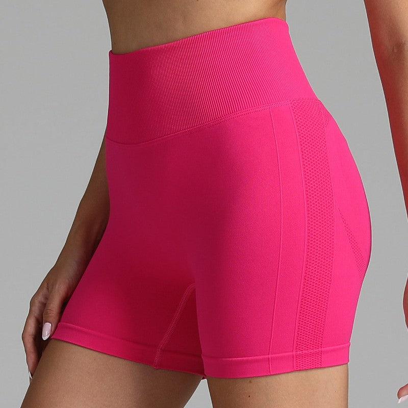 Cheky - Seamless Yoga Shorts Women Solid Color High Waist Hip-lifting Fitness Pants Running Sweatpants