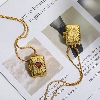 Cheky - Retro Opening And Closing Love Zircon Album Box Necklace Ins Personalized Necklace Clavicle Chain Jewelry For Women Valentine's Day