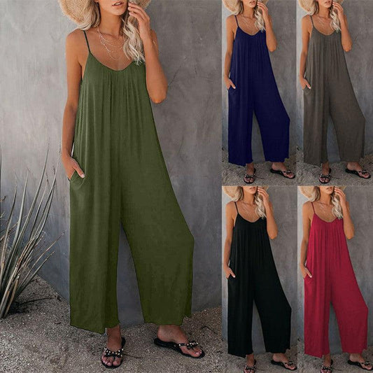 Cheky - Women's Loose Sleeveless Jumpsuits Romper Jumpsuit With Pockets Long Pant Summer