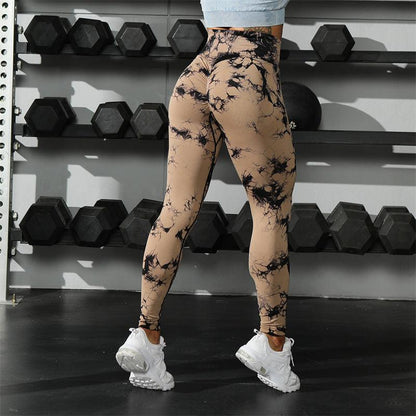 Cheky - Fashion Tie Dye Printed Leggings High Waist Hip Lifting Tight Fitness Sports Yoga Pants For Women