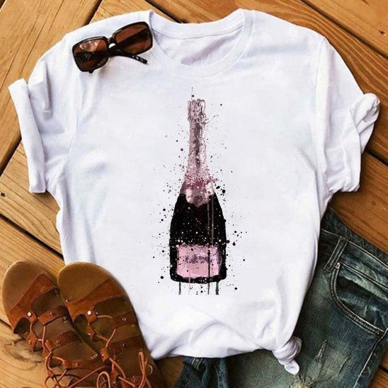 Cheky - T-shirt Kawaii Rose Gold Wine Glass