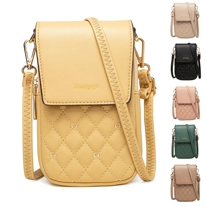 Cheky - Plaid Sewing Design Mobile Phone Bags For Women Simple Buckle Multifunctional Crossbody Shoulder Bag