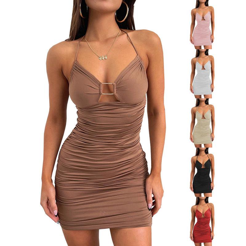 Cheky - Sexy Suspender Short Dress With Hollow Collar Design And Hip-hugging Dress Summer Womens Clothing