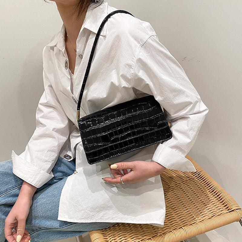 Cheky - Women Shoulder Bgas Stone Pattern Solid Color Elegant Bag