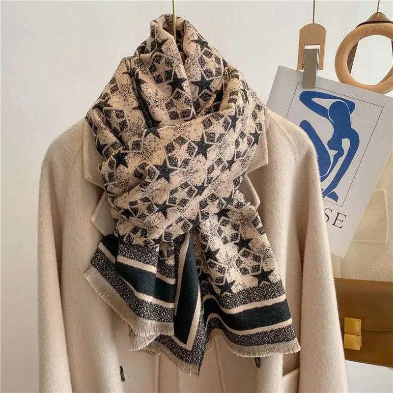 Cheky - Autumn And Winter Five-pointed Star Warm Scarf Female Long Thickened Artificial Cashmere Scarf