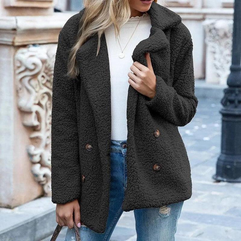 Cheky - Button lapel loose sweater cardigan sheep cake wool coat