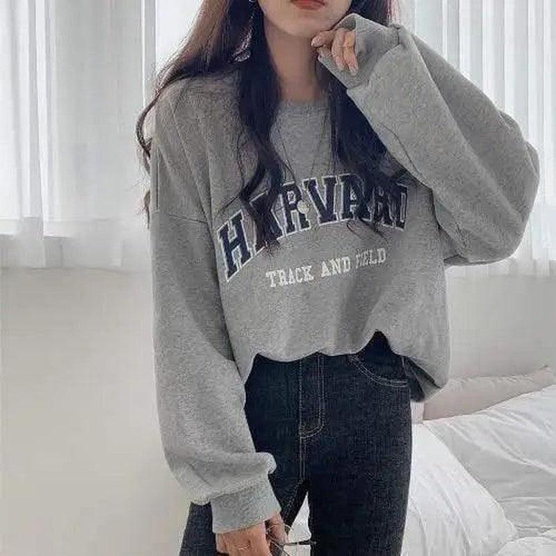 Cheky - College Style Letter Print Loose Round Neck Pullover And