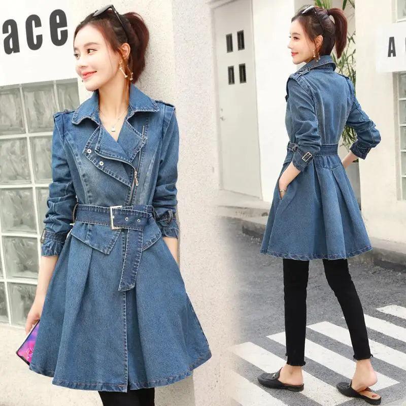 Cheky - Double layer lapel denim trench coat