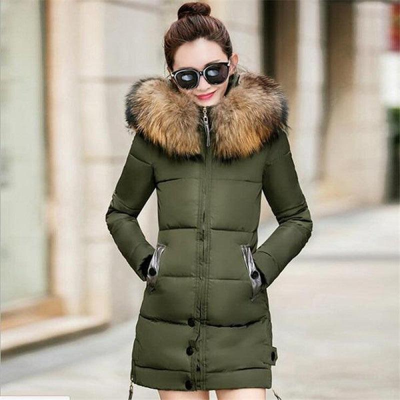 Cheky - Hooded large fur collar cotton coat