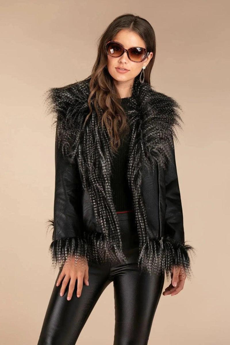 Cheky - Imitation raccoon fur sheepskin leather jacket