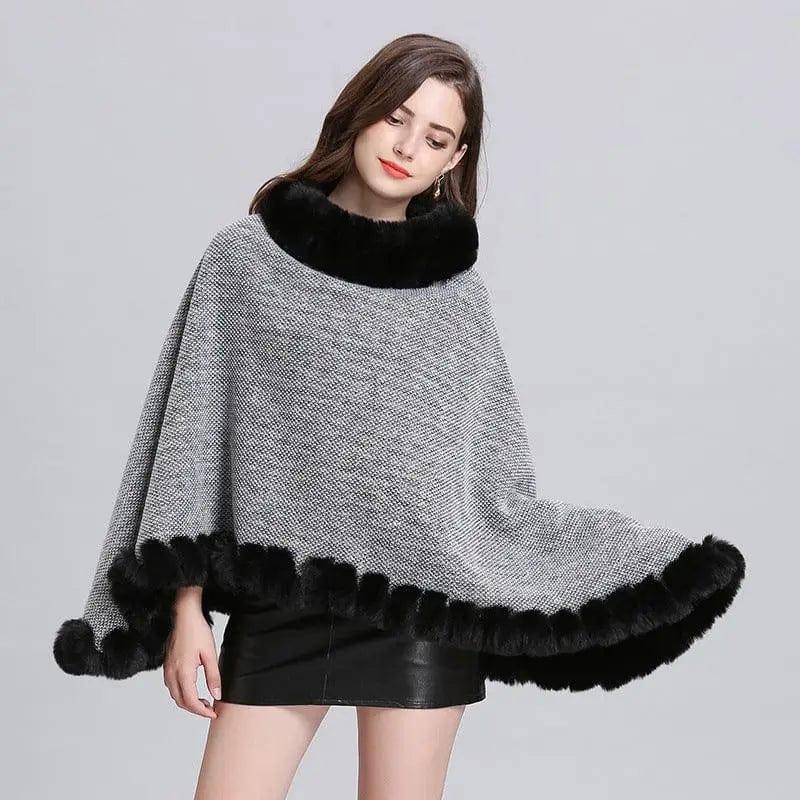 Cheky - Knit sweater cloak shawl coat women