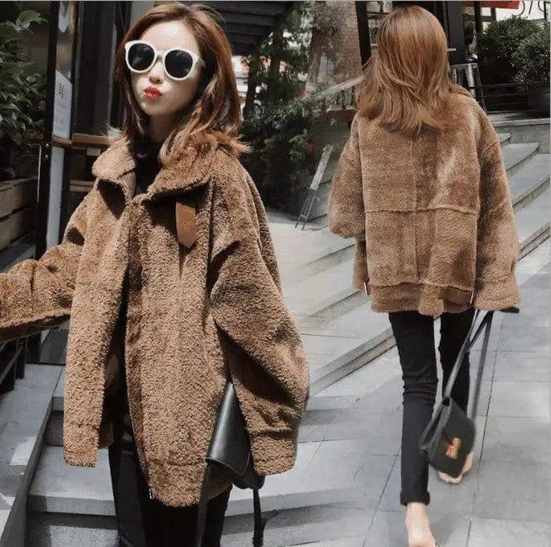 Cheky - Lamb hair coat thick fur one locomotive female winter Korean