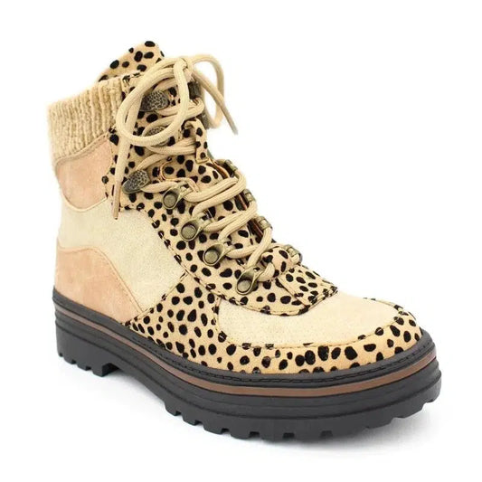 Cheky - Leopard Boots Women Lace Up Martin Boots Winter Low Heel Shoes