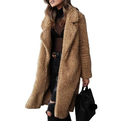 Cheky - Long sleeve lapel lamb wool coat