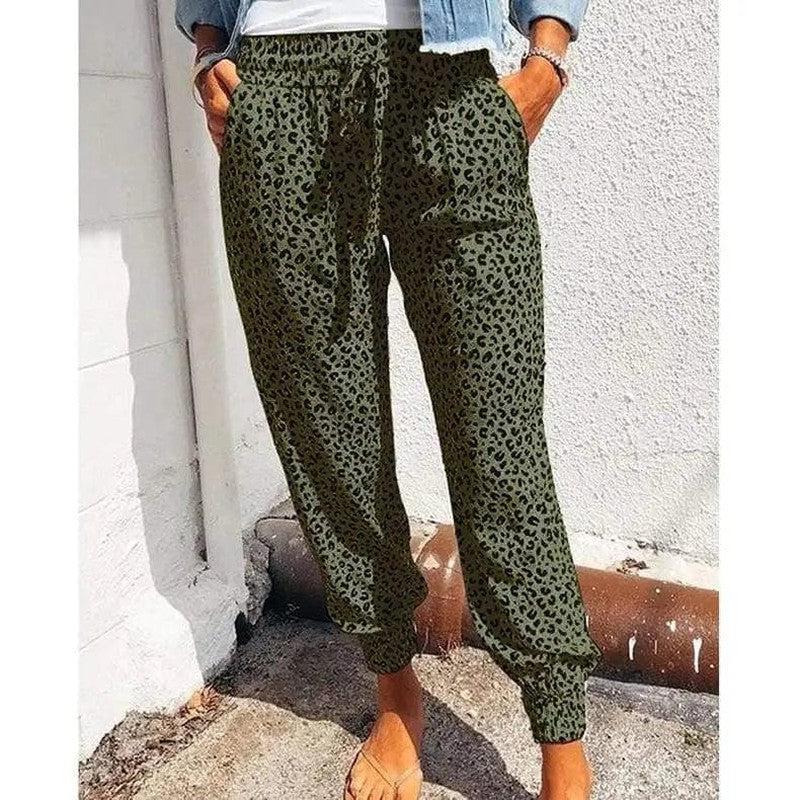 Cheky - Loose Leopard Print Lace-Up Slacks