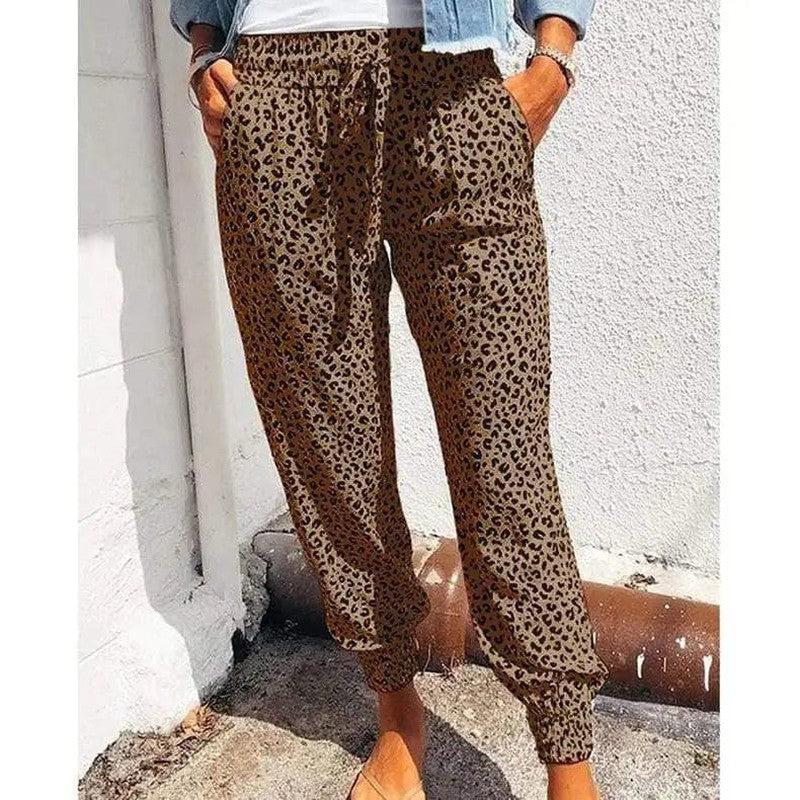 Cheky - Loose Leopard Print Lace-Up Slacks