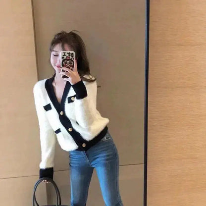 Cheky - Metal Buckle Imitation Mink Wool Knitted Cardigan Women