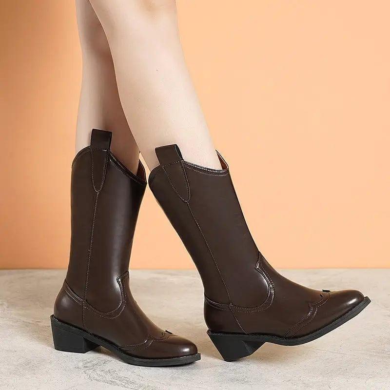 Cheky - new Autumn Fashion Mid-calf Boots For Women Pointed Sleeve Chunky Heel Fashion Boots Female Factory Wholesale