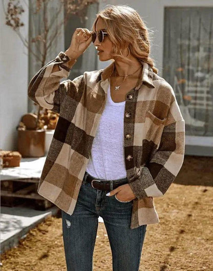 Cheky - New Lapel Loose Casual Shirt Large Plaid Jacket