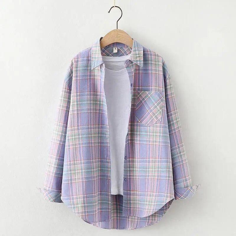 Cheky - Plaid Shirt Women'S Long-Sleeved Loose Shirt Jacket