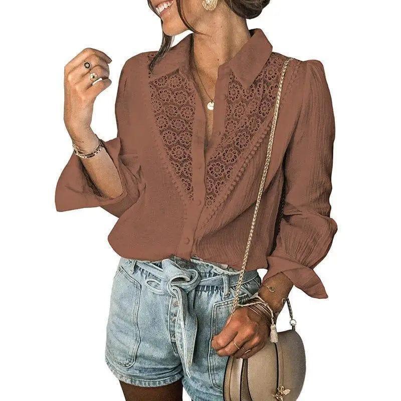 Cheky - Shiying Hollow Stitching Shirt Women's European And American