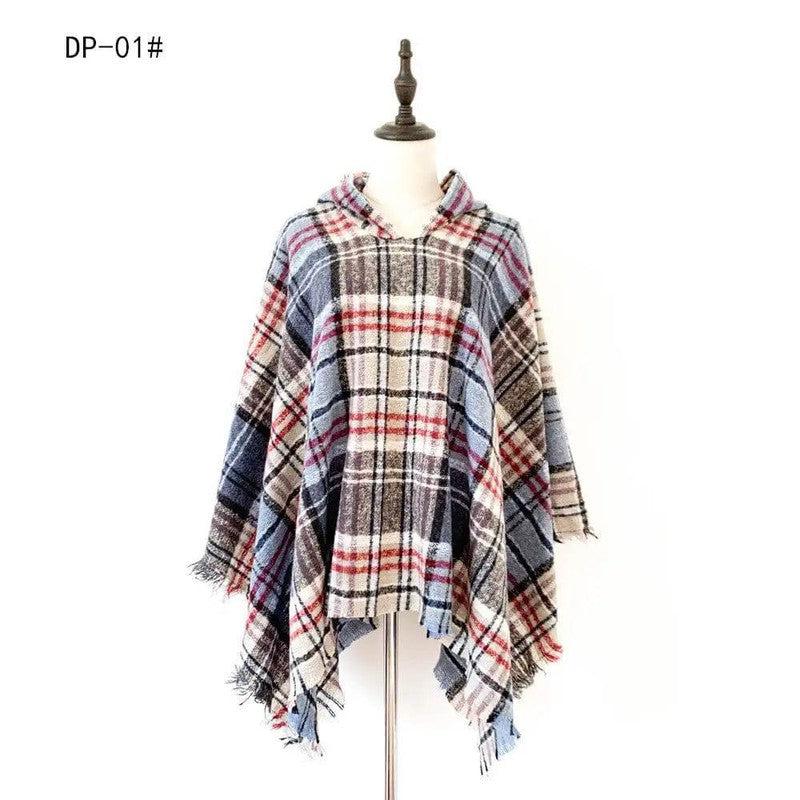 Cheky - Spring Autumn And Winter Plaid Ribbon Cap Cape And Shawl