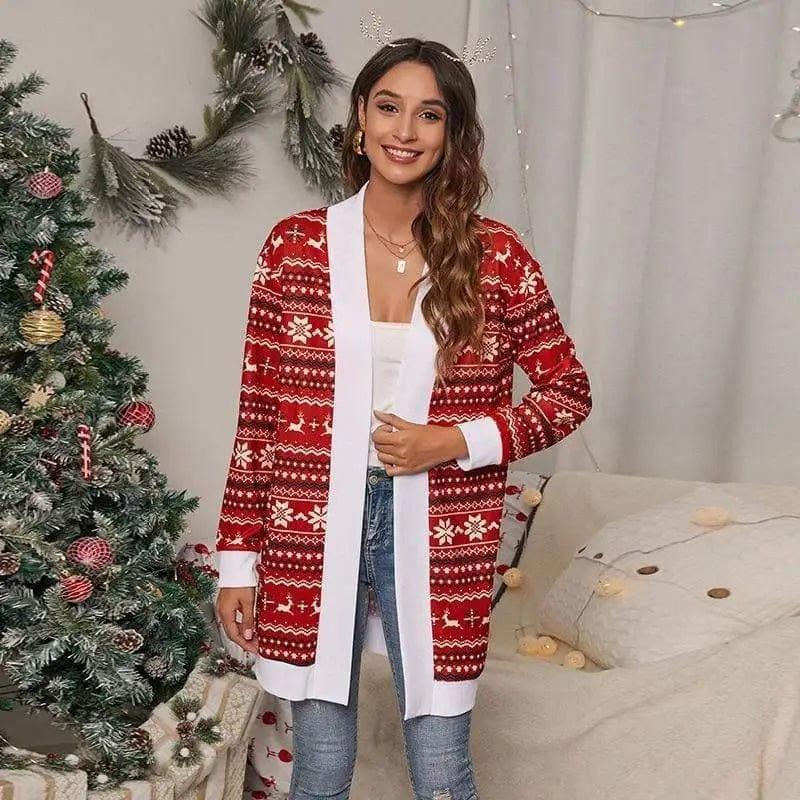 Cheky - Tie-dye Christmas Leopard Print Knitted Cardigan Jacket